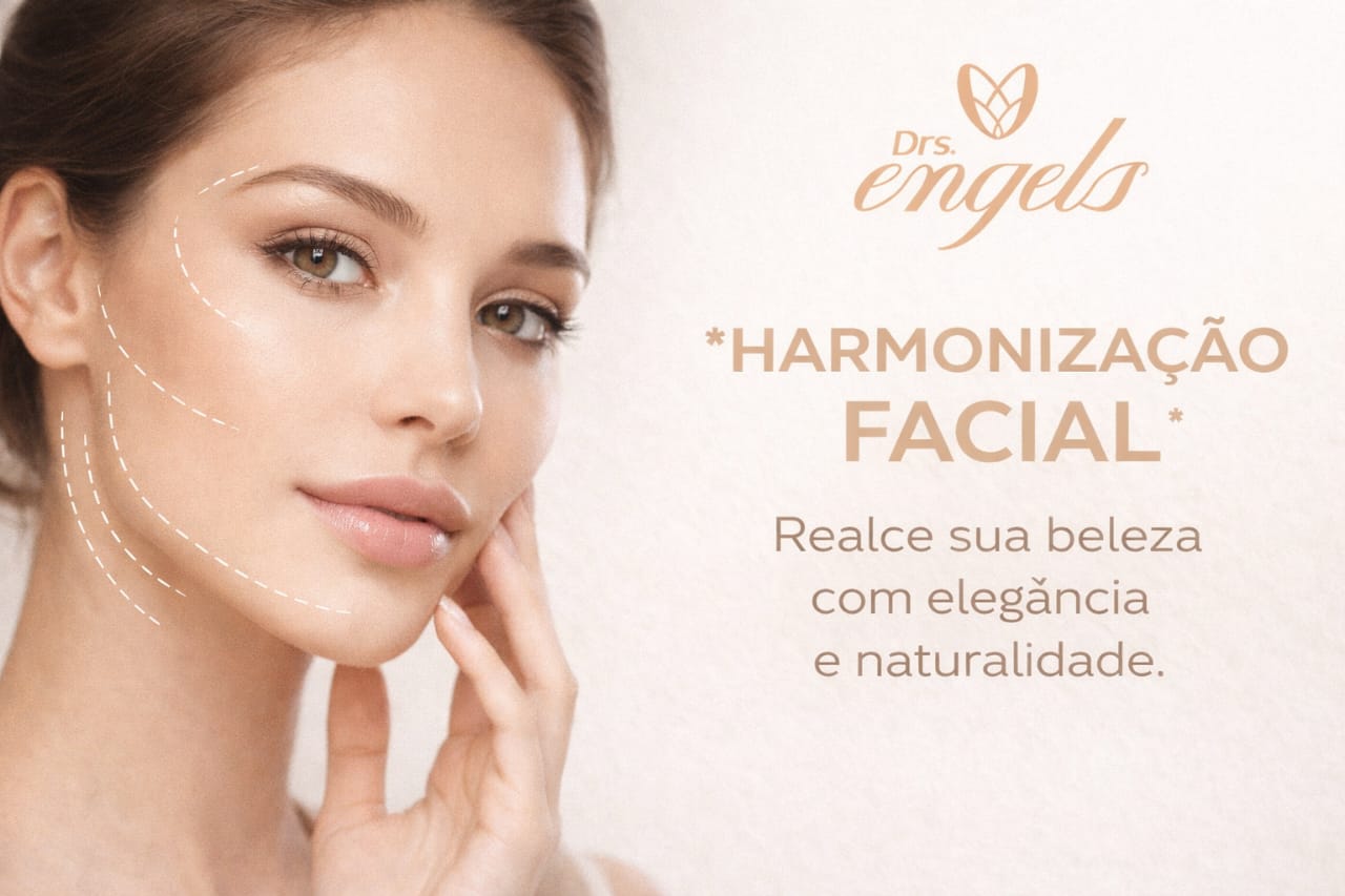 Paciente após harmonização facial na Clínica DRS. Engels, Ponta Grossa — resultado natural, preenchimento e Botox integrados.