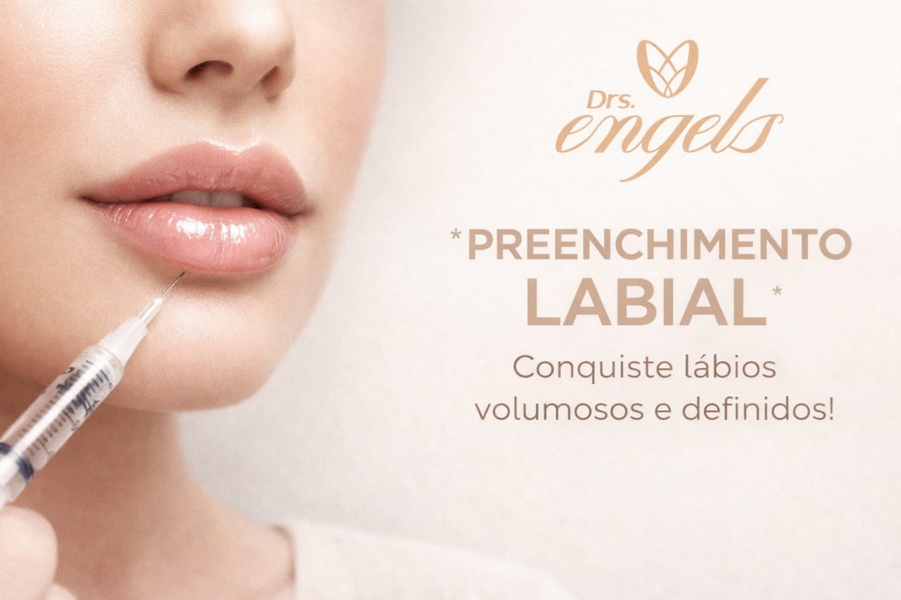 Paciente após PREENCHIMENTO LABIAL EM PONTA GROSSA com ácido hialurônico na Clínica DRS. Engels, resultado natural e harmonização facial.